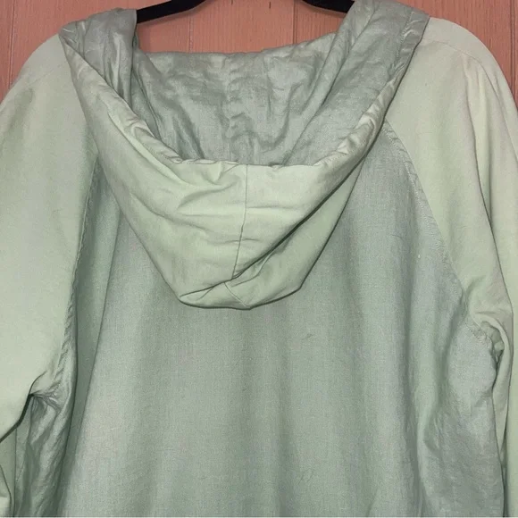 J Jill Linen Cotton Hooded Sweatshirt Light Green Size L Heavy weight Athleisure - Picture 8 of 14